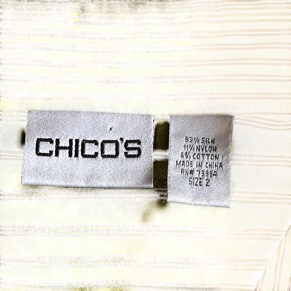 Chico’s 2= misses 12 Green & White Striped Blouse Button Up 3/4 Sleeves - Picture 4 of 10